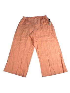 NEW 100% Linen Cropped Pants Peach Women's 2X Focus Lifestyle Flowy Boho NWT